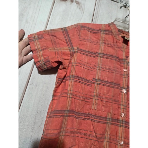 Woolrich Womens Coral Plaid Button Down Short Sleeve Shirt Size M Outdoors - Picture 3 of 7